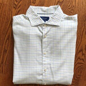 ETON Contemporary Fit Button Down Shirt Mens XL 44 17.5 Blue White Check Print